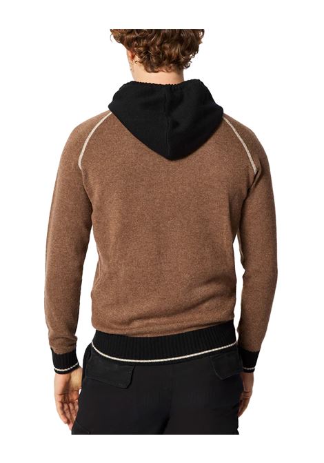 Felpa L.B.M 1911 uomo 638259507 Marrone cappuccio in maglia dettagli in contrasto nei toni del nero blend di 70% lana vergine e 30% cashmere L.B.M. 1911 | Felpe | 6382595073